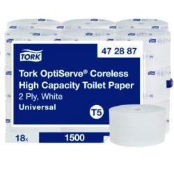 OptiServe High-Capacity Coreless Toilet Paper, 2-Ply, White,