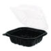 Polypropylene Plastic Hinged Container, 6 x 6 x 3, Black/Cle