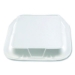 Foam Hinged Lid Containers, 3-Compartment, 9 x 9 x 3, White,