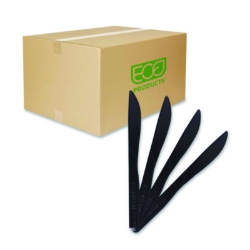 100% Recycled Content Cutlery, Knife, Plastic, Black, 50/Pac