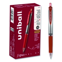 Signo Gel Pen, Retractable, Medium 0.7 mm, Red Ink, Silver/R
