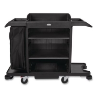 Full-Size Housekeeping Cart, Plastic, 3 Shelves, 1 Bin, 24.4