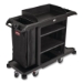 Full-Size Housekeeping Cart, Plastic, 3 Shelves, 1 Bin, 24.4