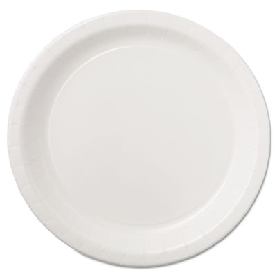Coated Paper Dinnerware, Plate, 9" Dia, White, 50/pack, 10 P