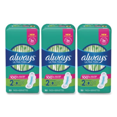 Ultra Thin Pads With Wings, Size 2, Long, Super Absorbent, 3