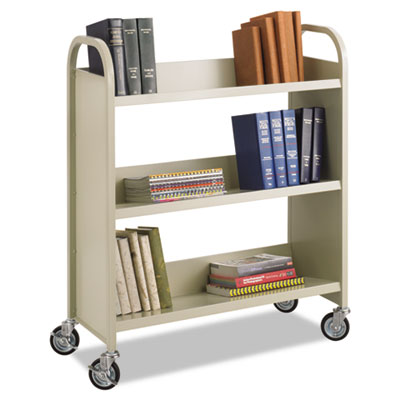 Steel Single-Sided Book Cart, Metal, 3 Shelves, 300 lb Capac
