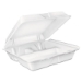 Foam Hinged Lid Container, 3 Compartments, 8 oz, 9 x 9.4 x 3