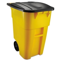 Square Brute Rollout Container, 50 gal, Molded Plastic, Yell