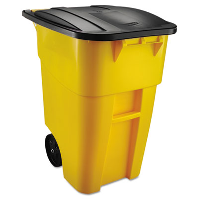 Square Brute Rollout Container, 50 gal, Molded Plastic, Yell