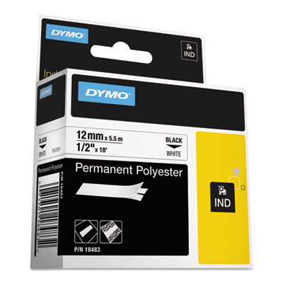 Rhino Permanent Poly Industrial Label Tape, 0.5" X 18 Ft, Wh