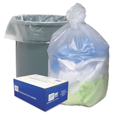 Can Liners, 56 gal, 16 mic, 43" x 48", Natural, 20 Bags/Roll