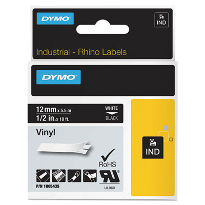 Rhino Permanent Vinyl Industrial Label Tape, 0.5" X 18 Ft, B