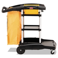High Capacity Cleaning Cart, Plastic, 4 Shelves, 2 Bins, 21.