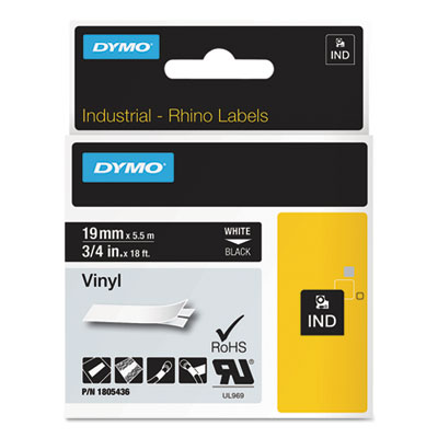 Rhino Permanent Vinyl Industrial Label Tape, 0.75" X 18 Ft,