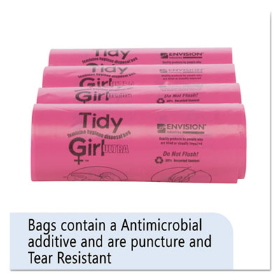 Feminine Hygiene Sanitary Disposal Bags, 4" x 4" x 10", Pink