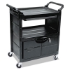 Utility Cart with Locking Doors, Plastic, 3 Shelves, 200 lb