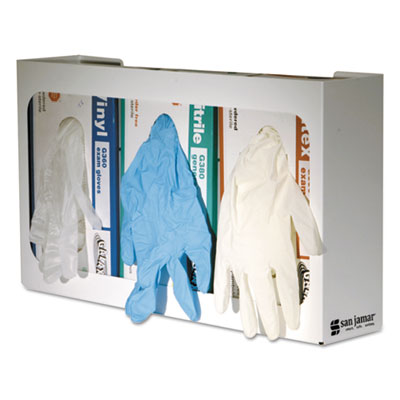 White Enamel Disposable Glove Dispenser, 3-Box, Steel, White