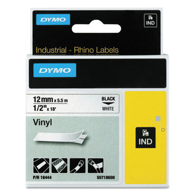 Rhino Permanent Vinyl Industrial Label Tape, 0.5" X 18 Ft, W