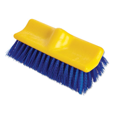 Bi-Level Deck Scrub Brush, Blue Polypropylene Bristles, 10"