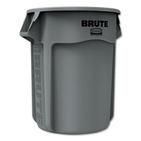 Vented Round Brute Container, 55 gal, Plastic,  Gray