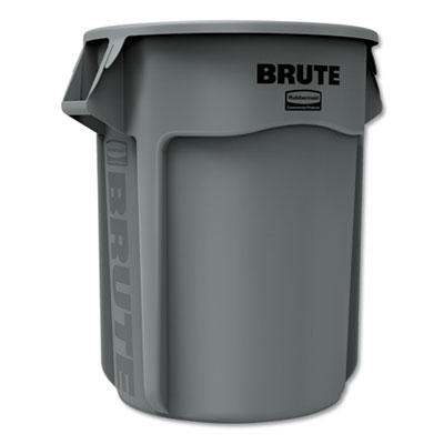Vented Round Brute Container, 55 gal, Plastic,  Gray
