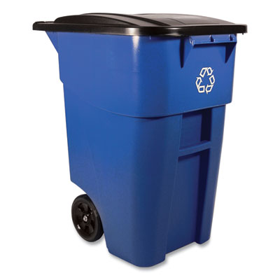 Square Brute Recycling Rollout Container, 50 gal, Plastic, B