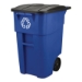 Square Brute Recycling Rollout Container, 50 gal, Plastic, B