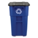 Square Brute Recycling Rollout Container, 50 gal, Plastic, B