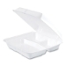Foam Hinged Lid Containers, 3 Compartments, 9.25 x 9.5 x 3,