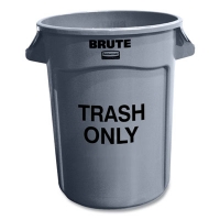 Vented Round Brute Container, "Trash Only" Imprint, 32 gal,