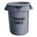Vented Round Brute Container, "Trash Only" Imprint, 32 gal,