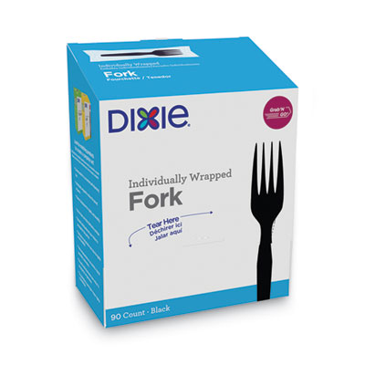 GrabN Go Wrapped Cutlery, Fork, Plastic, Black,  90/Box, 6