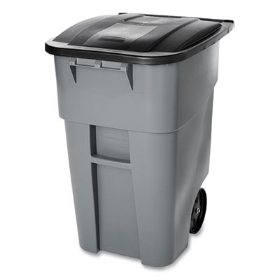 Rollout Container, 50 gal, Molded Plastic, Gray