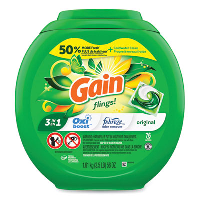 Flings Detergent Pods, Gain Original Scent, 76 Pods/Tub