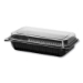 Hinged-Lid Dinner Box, 64 oz, 11.5 x 8.1 x 3, Black/Clear, P