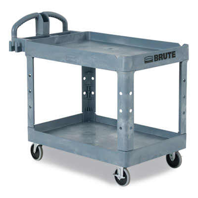 BRUTE Heavy-Duty Ergo Handle Utility Cart, Plastic, Two Shel