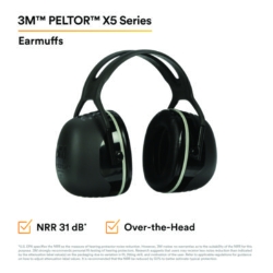 PELTOR X5A Over the Head Earmuffs, Dielectric, 31 dB NRR, Bl