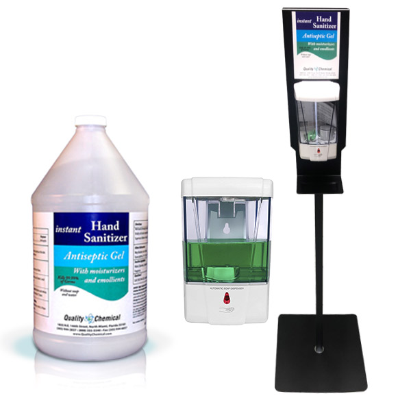 Hand Sanitizer, White Dispenser & Floor Stand